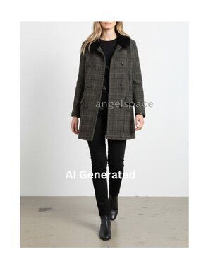 Rag & Bone Women's Wool Plaid Peacoat, Size 6, Leather trim, Shearling collar